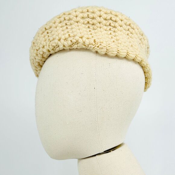 70s Chunky Knit Cream Beret Tam 100% PURE WOOL Hat - Picture 4 of 7